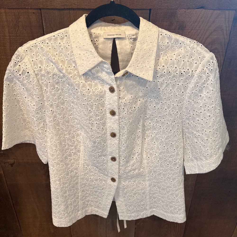 Rebecca Taylor short sleeve cotton eyelet button up blouse